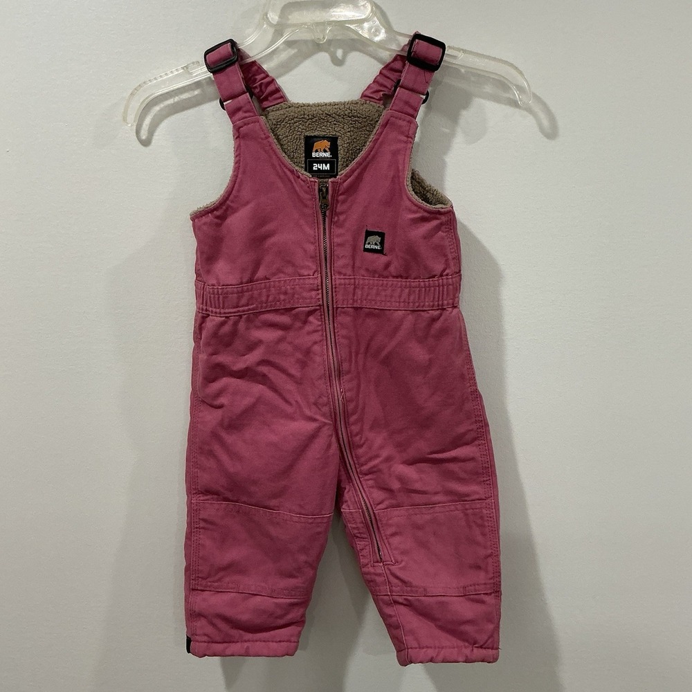 Berne Toddler 24M Insulated Snow Bib Overalls – Pink Duck Canvas – Sherpa Lined